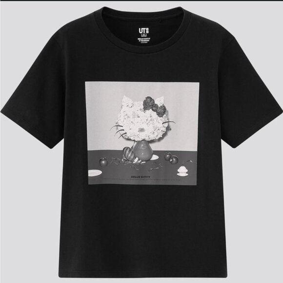 Hello Kitty Black Abstract Flower Vase Art Shirt - Picture 1 of 8